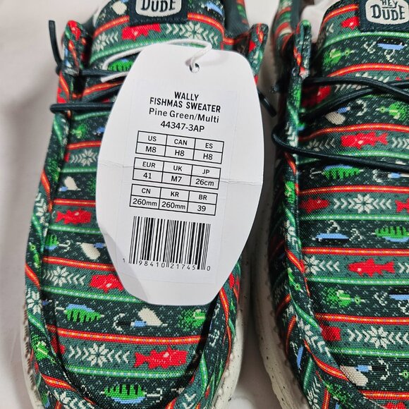 Hey Dude Wally Fishmas Sweater Shoes Men\'s Size 8 Green Multicolor 44347-3AP main image 9